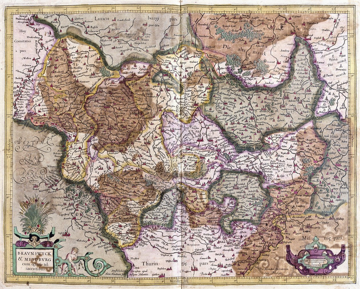 Braunschweig ve Magdeburg, Almanya (gravür by Gerardus Mercator