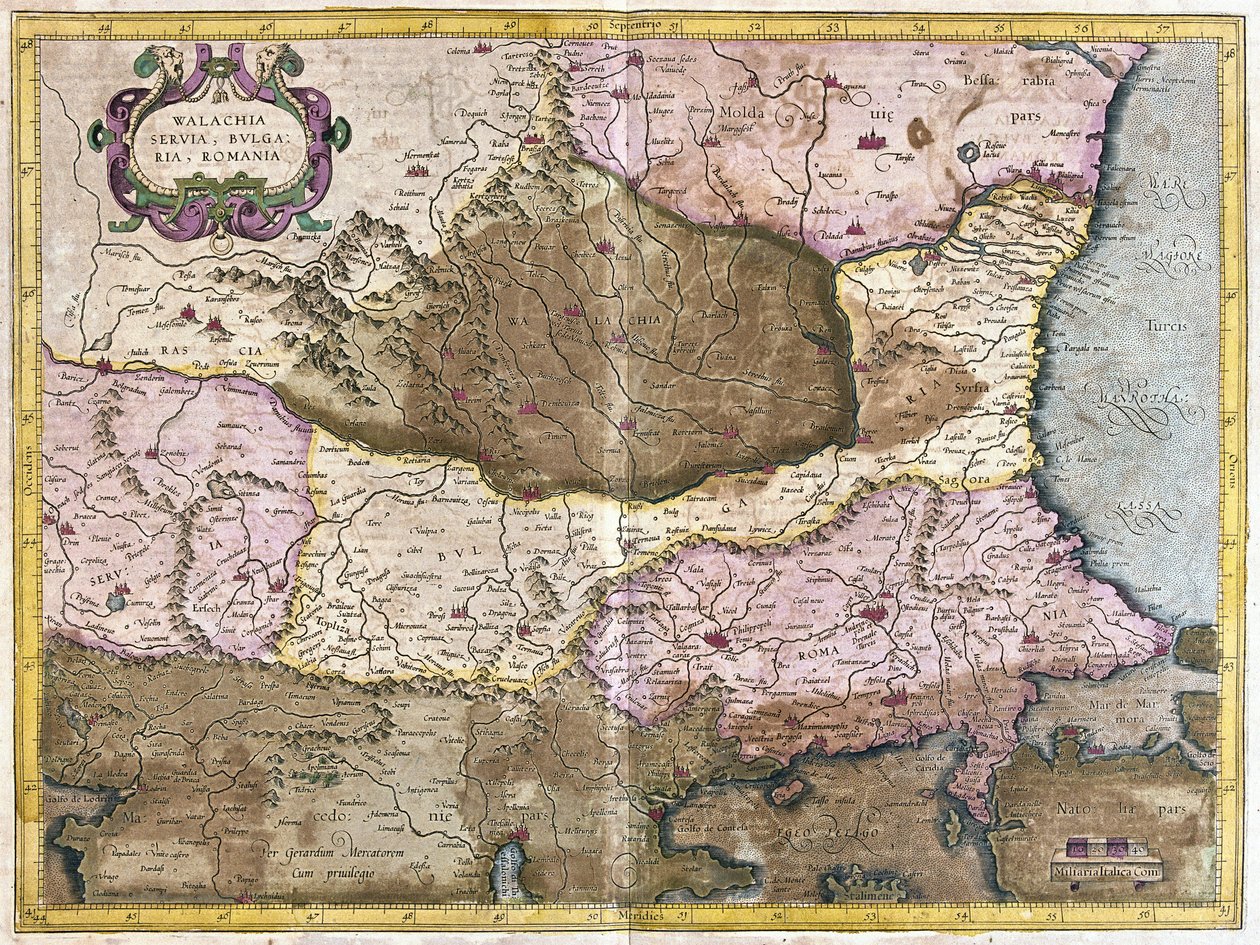 Bulgaristan ve Romanya (gravür by Gerardus Mercator