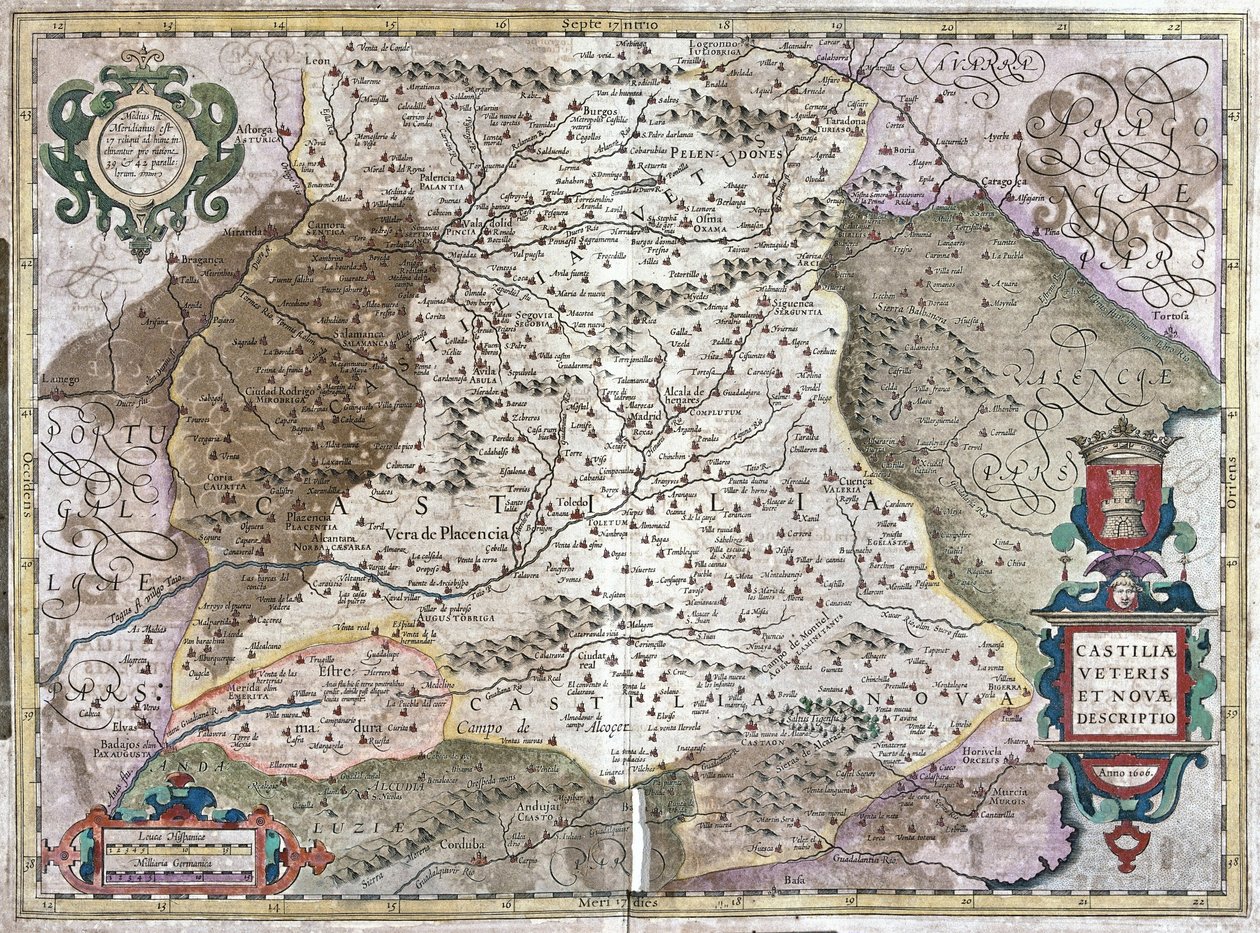 Madrid ve Toledo, İspanya ile Castillia (gravür by Gerardus Mercator