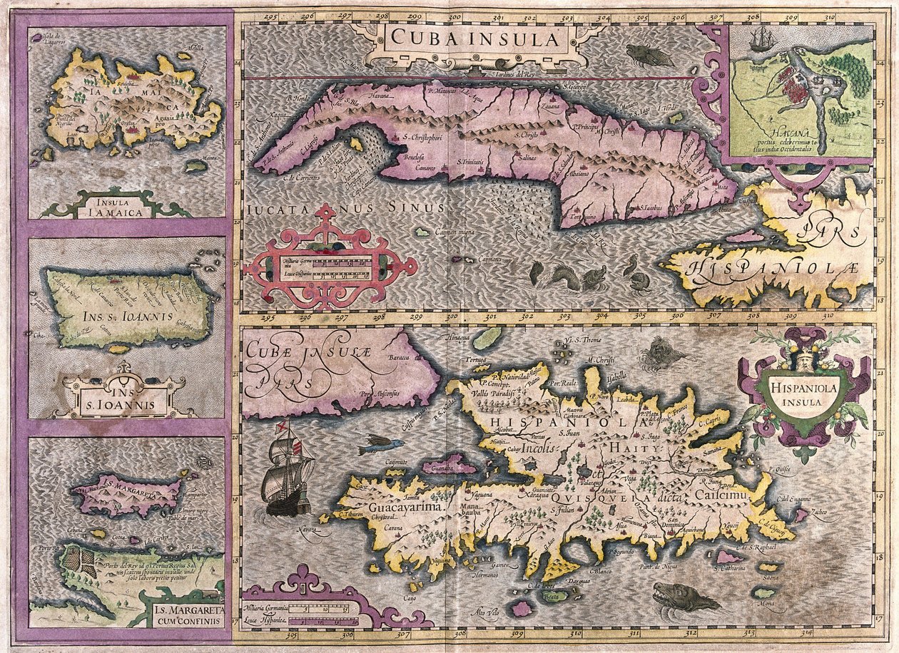 Küba, Jamaika, Haiti, Porto Riko (Karayip) (gravür by Gerardus Mercator