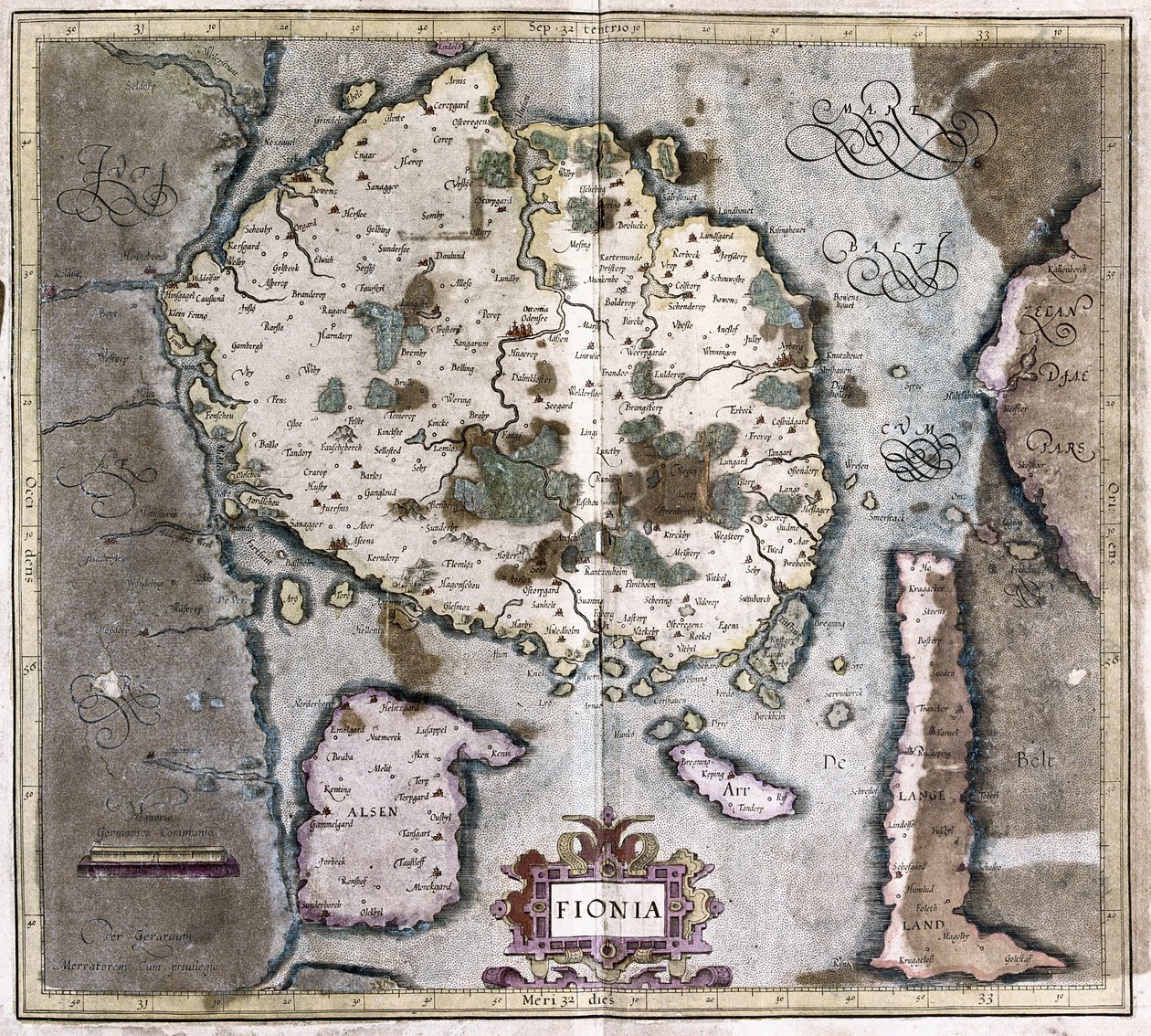 Danimarka (Odense ile Langeland Adası) (gravür by Gerardus Mercator