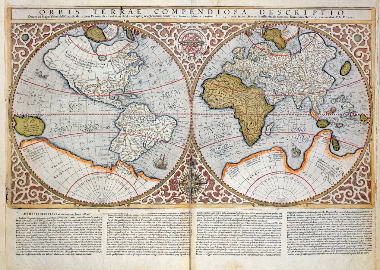 Çift Yarımküre Dünya Haritası, 1587 by Gerardus Mercator
