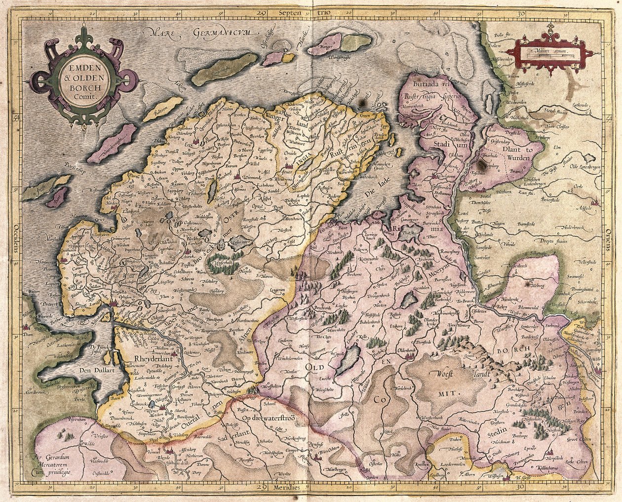 Emden ve Oldenburg, Almanya (gravür by Gerardus Mercator