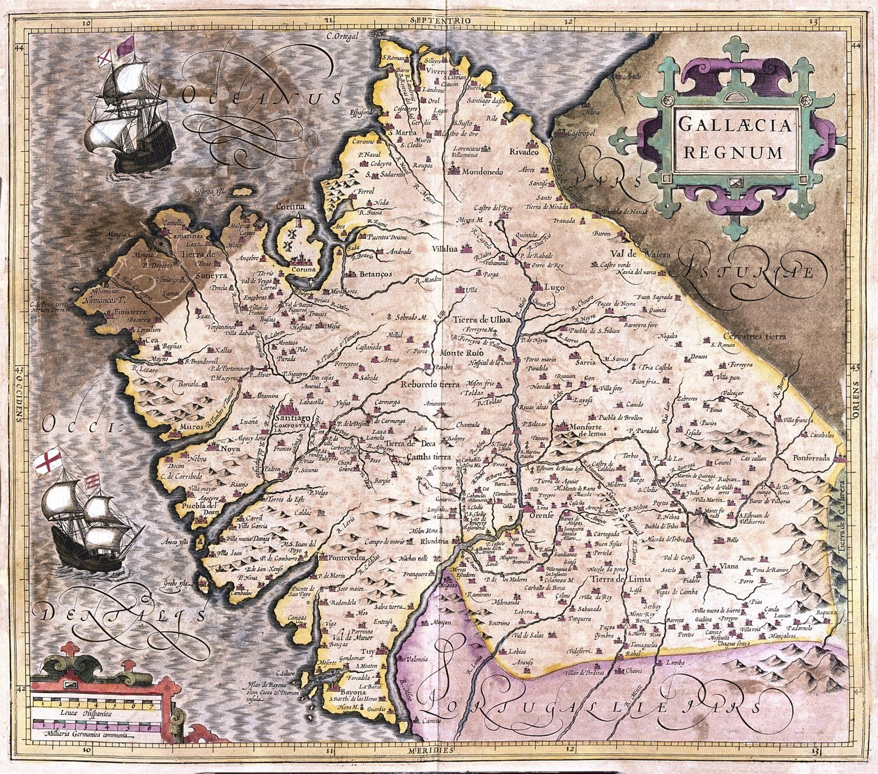 Galiçya, Santiago de Compostela, Monforte de Lemos, Kuzeybatı İspanya (gravür by Gerardus Mercator