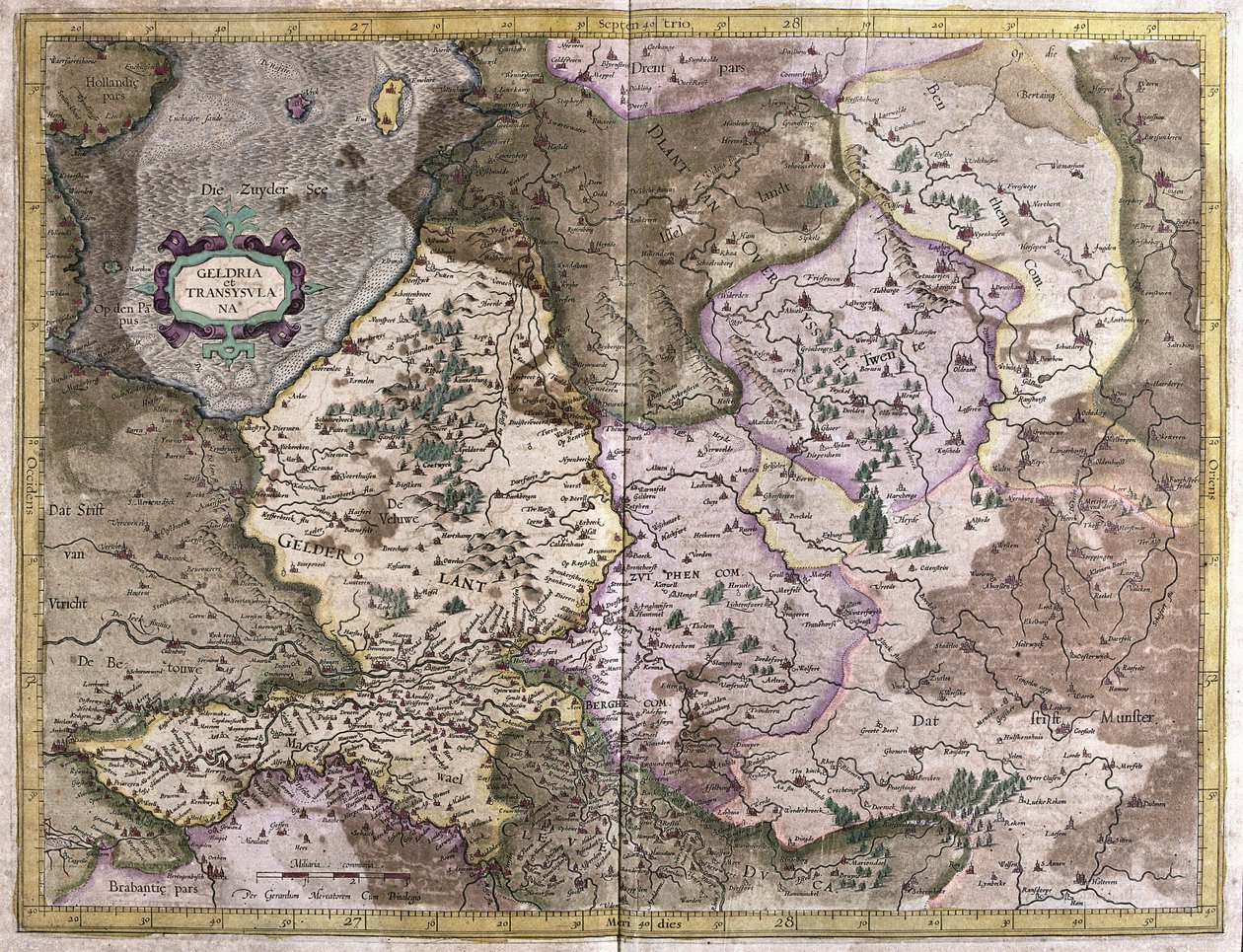 Gelderland ve Overijssel, Hollanda (gravür by Gerardus Mercator