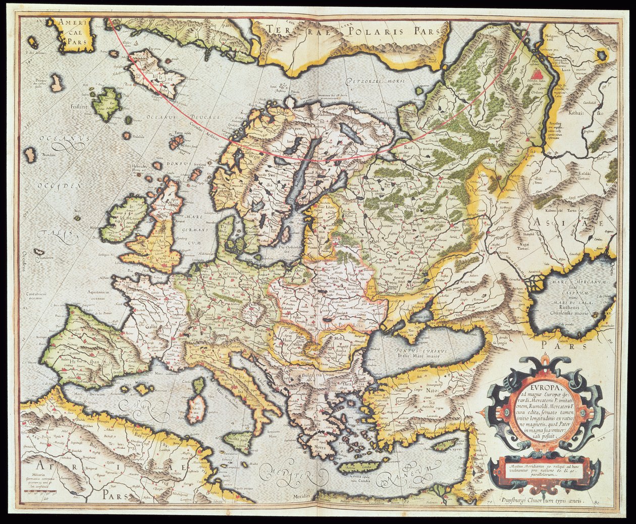 Avrupa Haritası, c.1554 (el renkli gravür) by Gerardus Mercator