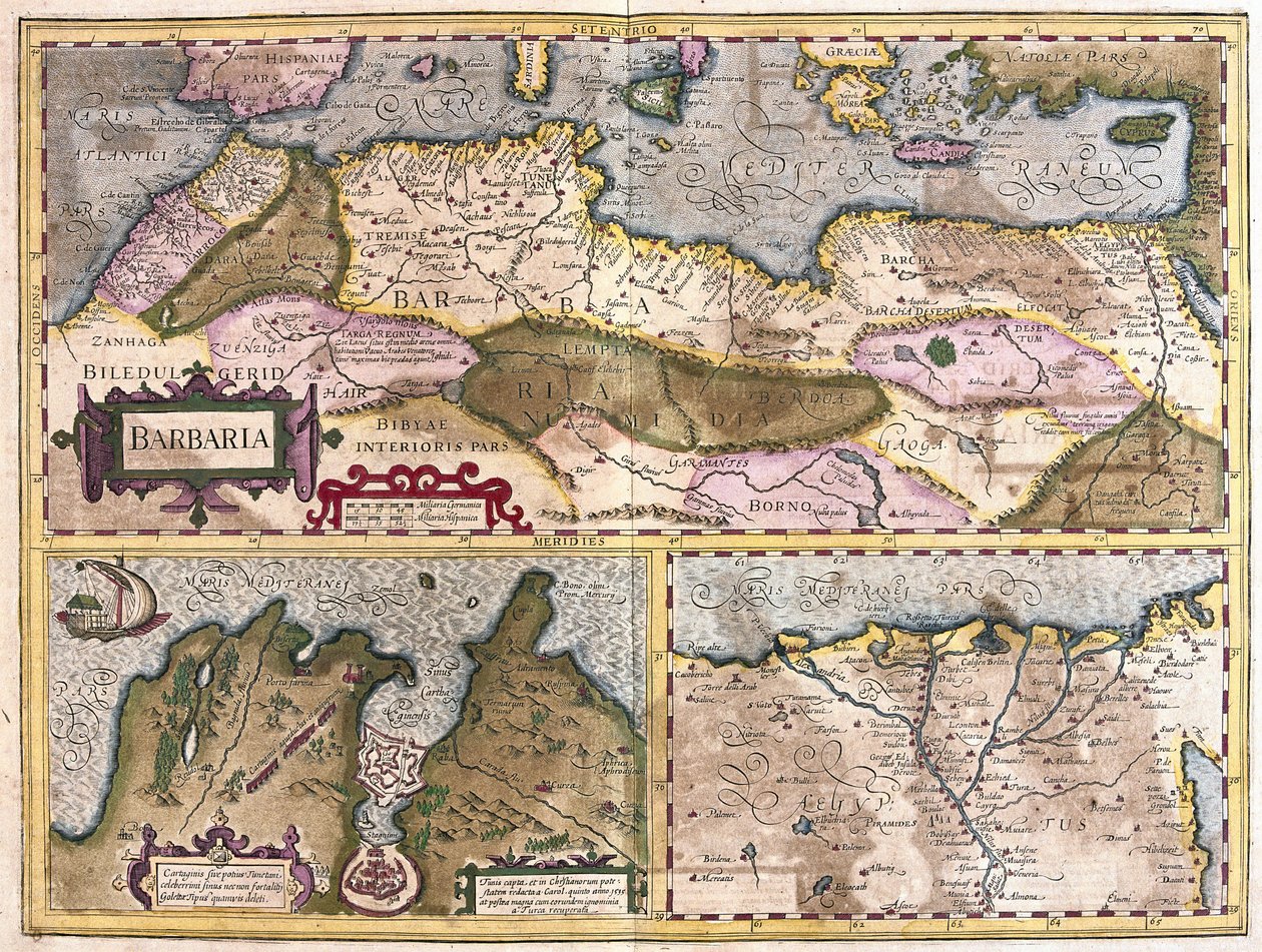Tunus ve Nil deltası kuşatması ile Kuzey Afrika (gravür by Gerardus Mercator