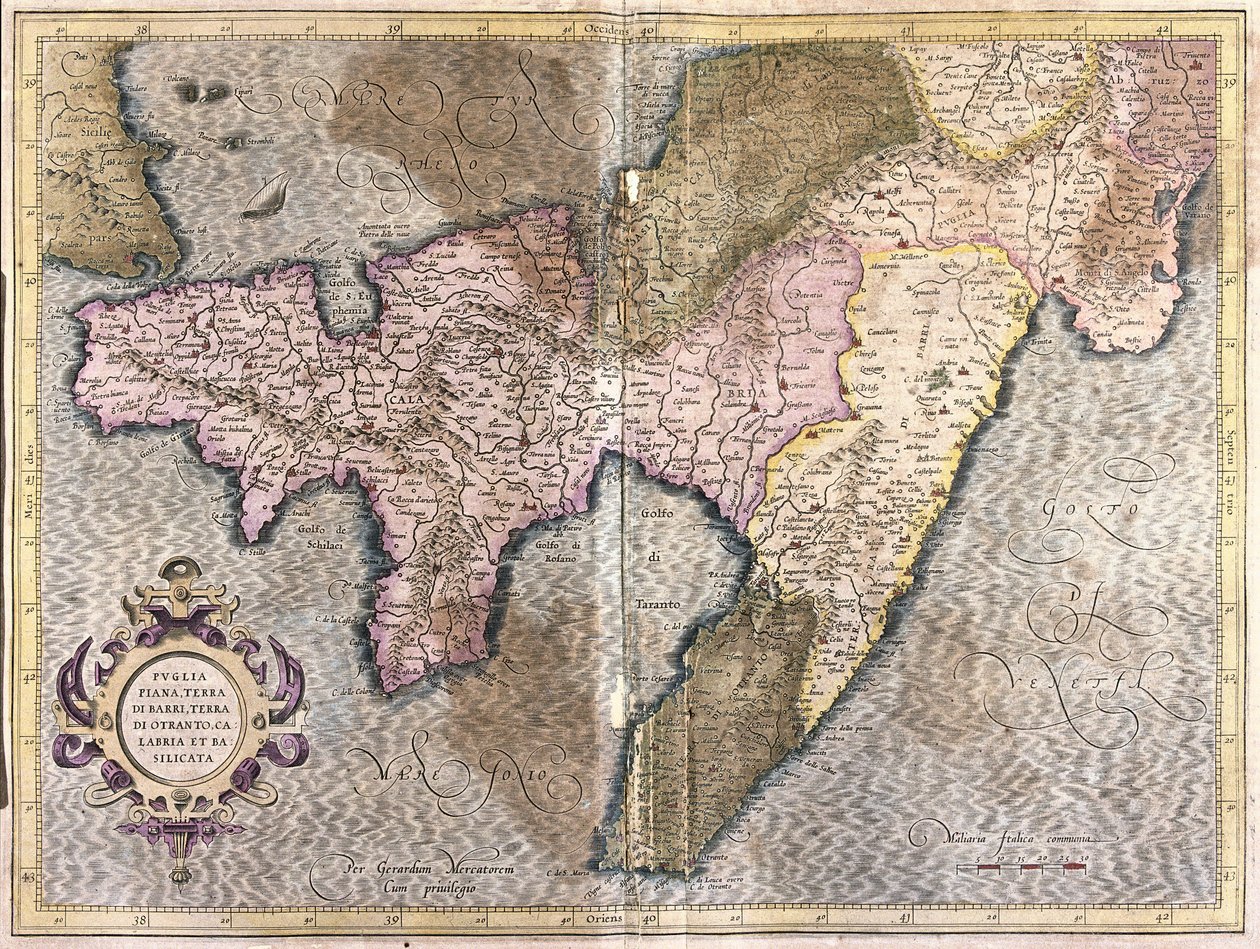 Puglia, Calabria ve Basilicata, İtalya (gravür by Gerardus Mercator