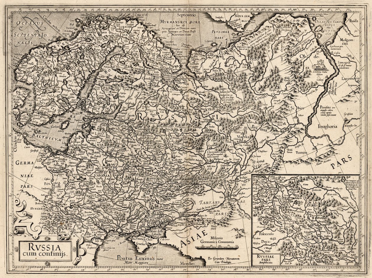 Rusya cum Confinijs. Rusya Haritası, 1587. by Gerardus Mercator