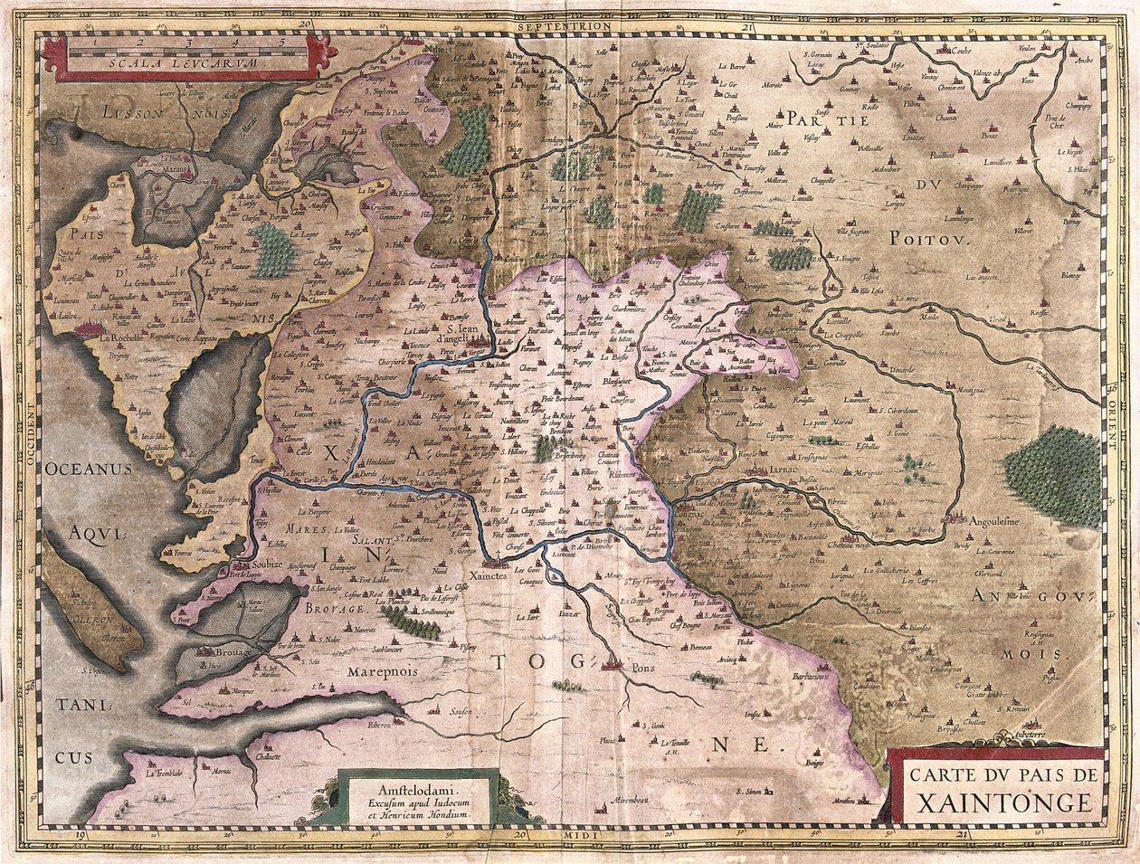 Saintonge, La Rochelle ve Ile Oleron, Fransa ile (gravür by Gerardus Mercator