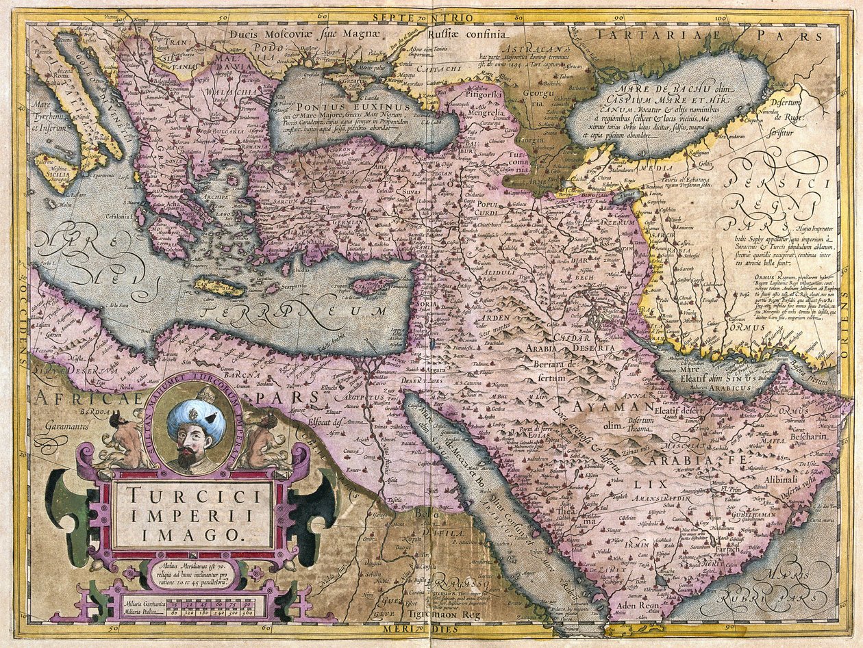 Türkiye, Balkanlar, kuzeydoğu Afrika, Arabistan ve Orta Doğu (gravür by Gerardus Mercator