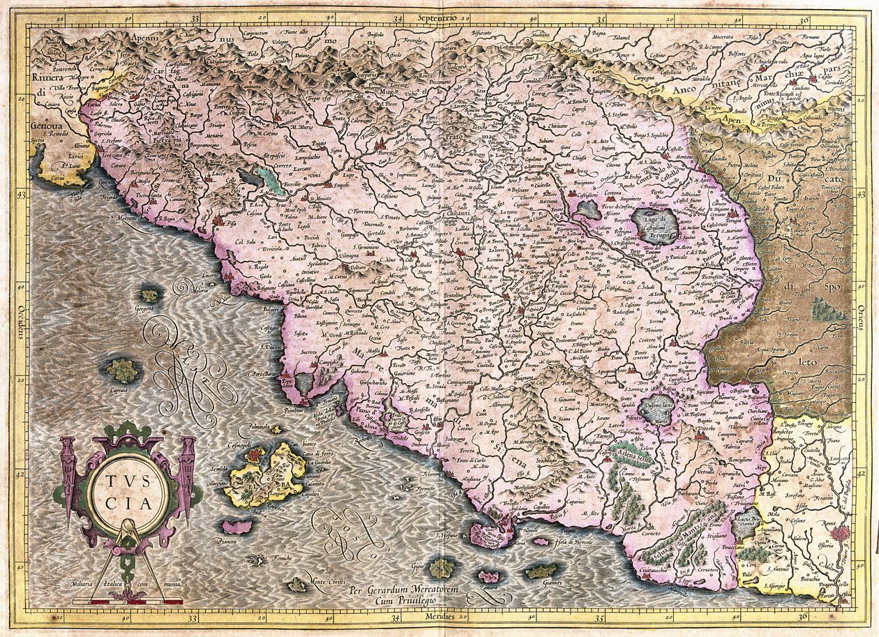 Toskana, İtalya (gravür by Gerardus Mercator