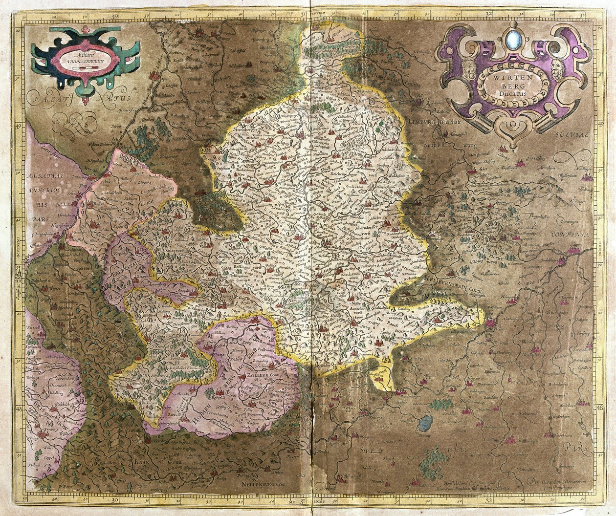 Wurttemberg, Güney Almanya (gravür by Gerardus Mercator