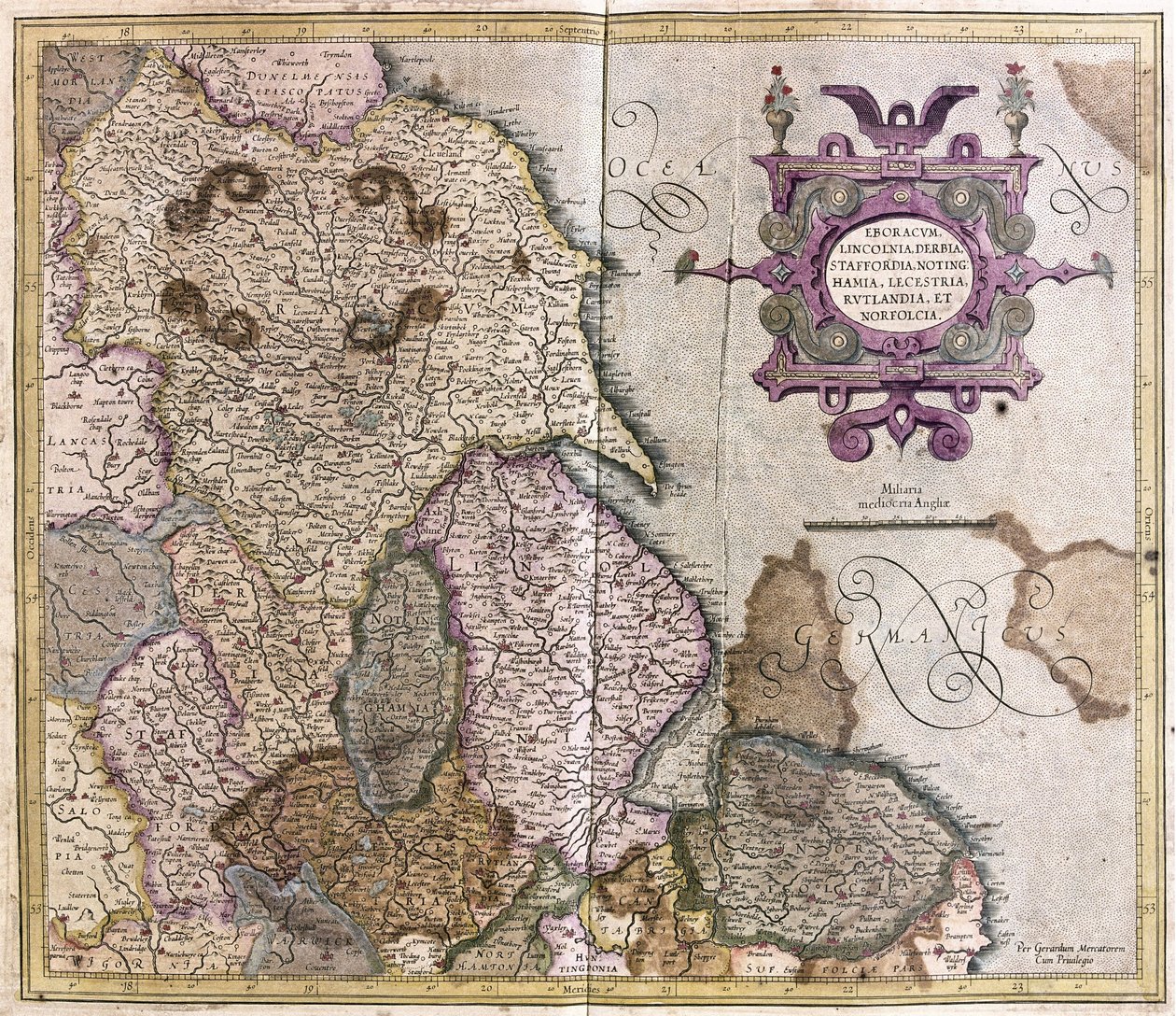 Yorkshire, Lincolnshire, Staffordshire, Nottinghamshire, Leicestershire, Rutland ve Norfolf, Büyük Britanya by Gerardus Mercator