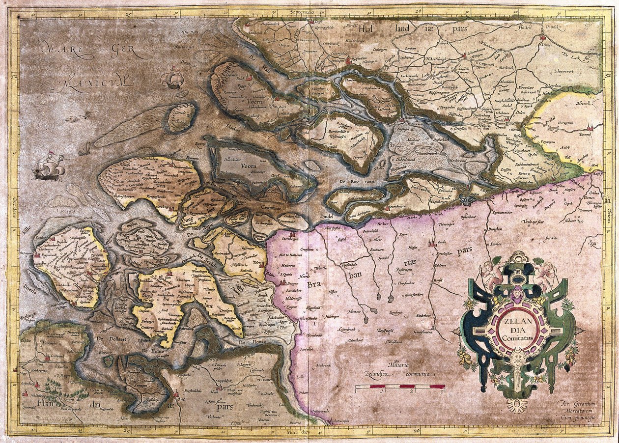 Zeeland, Hollanda (gravür by Gerardus Mercator