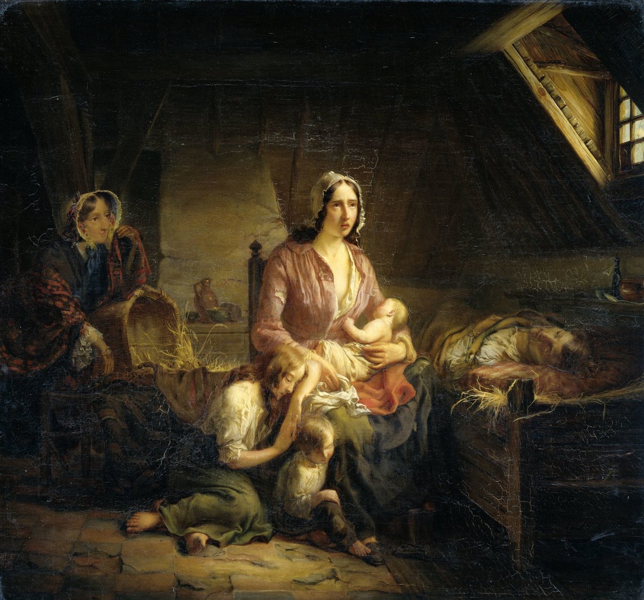 Zengin Bir Kadın Yoksul Bir Aileyi Ziyaret Eder by Gerardus Terlaak