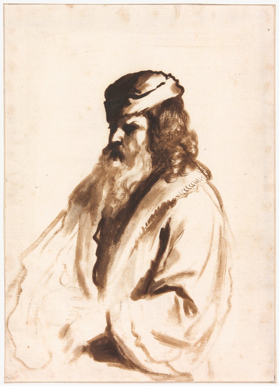 Sağa Dönmüş, Yarım Boy, Sarıklı ve Kürk Mantolu Sakallı Figür by Gerbrand van den Eeckhout