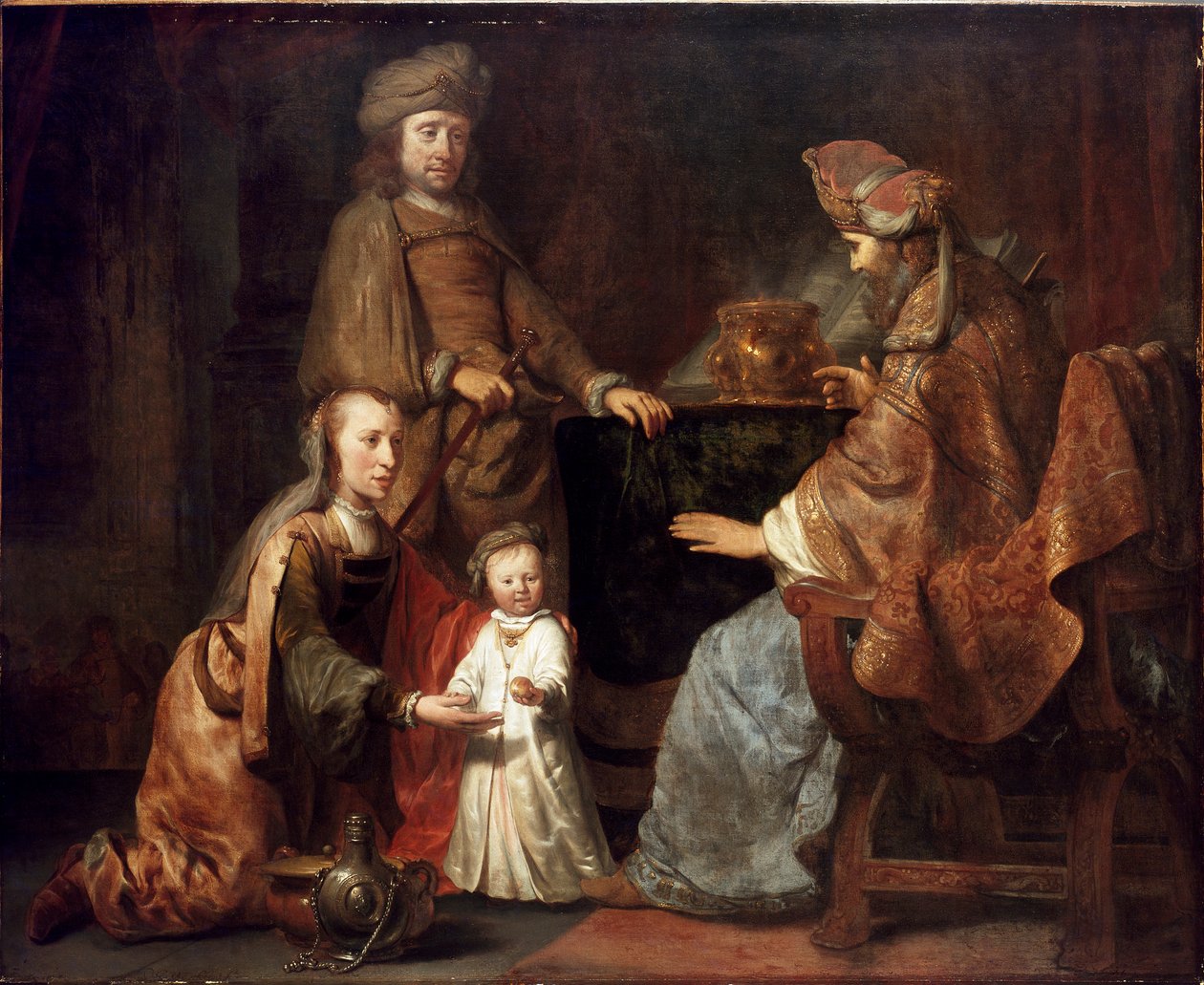 Hannah tarafından Eli'ye getirilen Bebek Samuel, 1660'ların başında by Gerbrand van den Eeckhout