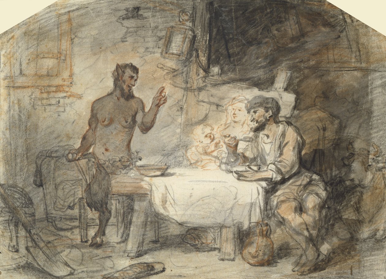 Satyr ve Köylü (kağıt üzerinde kalem ve fırça) by Gerbrand van den Eeckhout