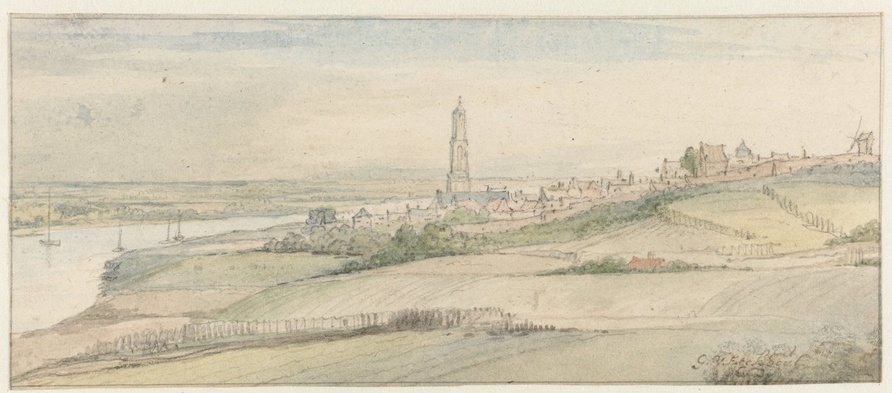 Doğudan Rhenen ve Ren Nehri'nin görünümü by Gerbrand van den Eeckhout