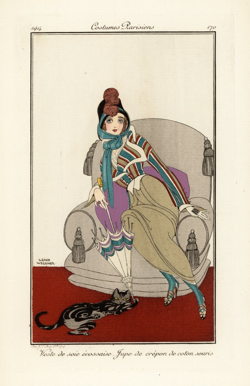 İskoç ipek yelek yelekli kadın, krep pamuklu etek. by Gerda Marie Frederike Wegener