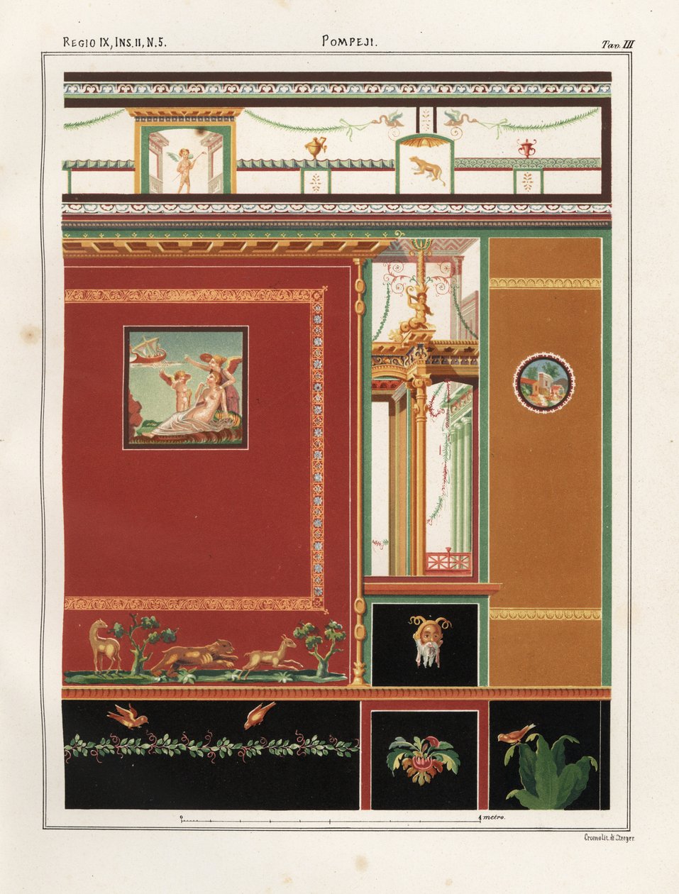Ariadne, Theseus'un teknesinin Naxos adasından ayrılışını izliyor. Regio IX.II.5, Pompeii'deki bir dükkan/konuttaki triclinium'dan duvar resmi. Emile Presuhn'dan (1844-1878) Geremia Discanno'nun bir çiziminden sonra Victor Steeger'i by Geremia Discanno