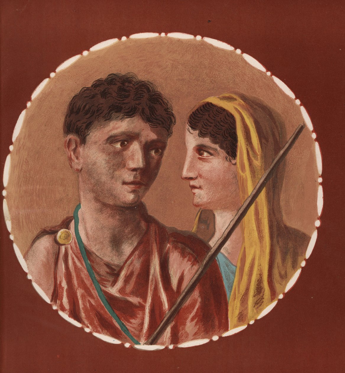 Pompeii'deki kimliği belirsiz bir evden bir erkek ve kadının portresi. Emile Presuhn'dan (1844-1878) Geremia Discanno'nun bir çiziminden sonra Victor Steeger'in kromolitografı. Pompeii'nin En Güzel Tabloları, Leipzig by Geremia Discanno