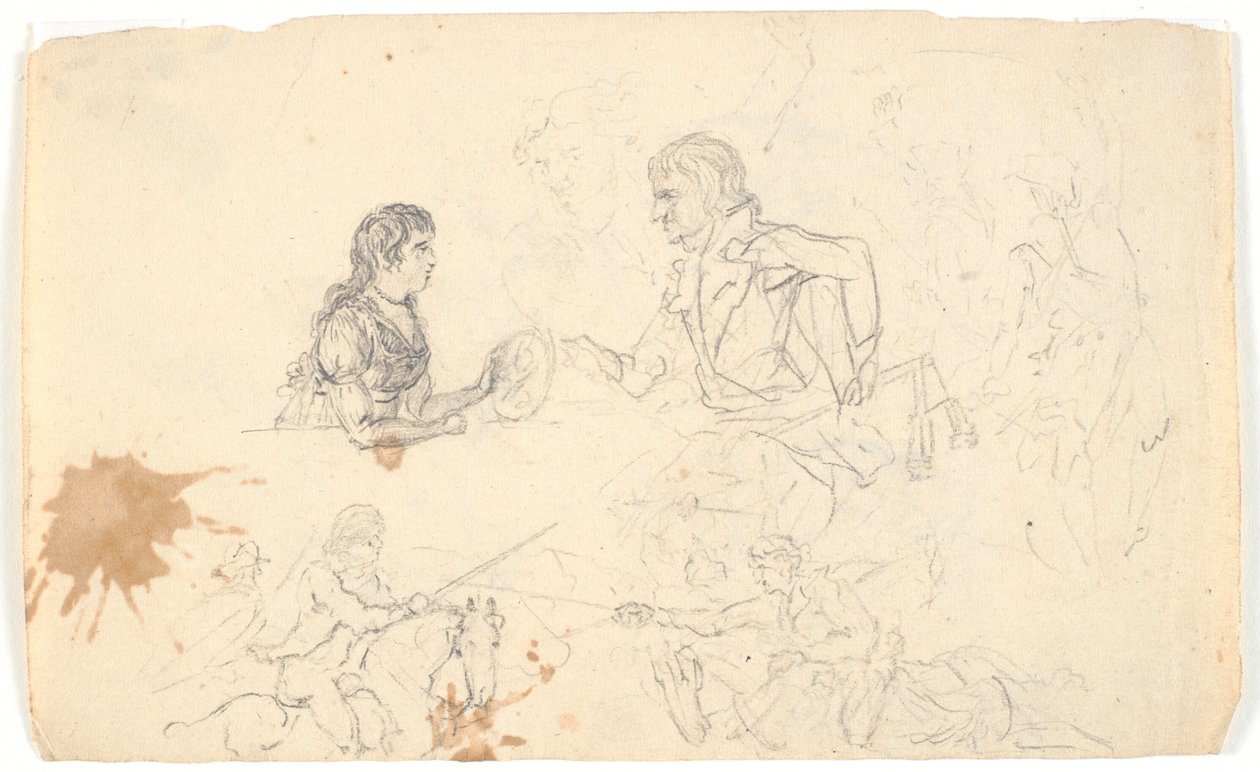 Veliaht Prens Frederik ve Veliaht Prens (Chr. VIII) ve binicilerin ve figürlerin çizimleri by Gerhard Ludvig Lahde