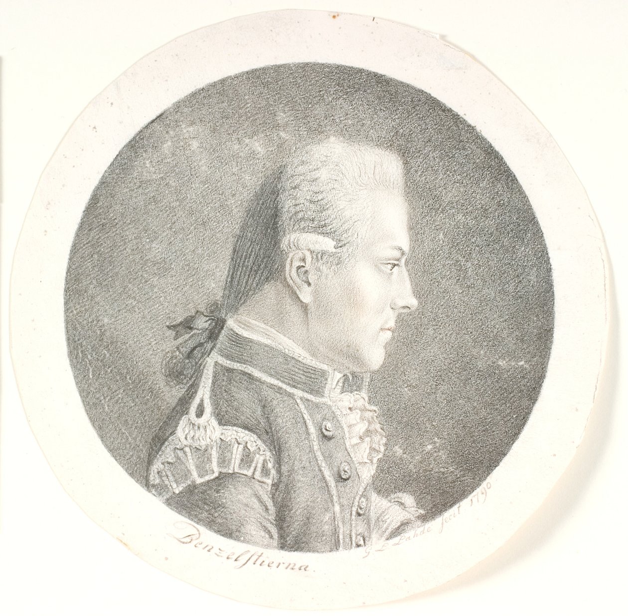 Lars Benzelstjerne, İsveçli deniz subayı (1759-1808) portresi. Baskın yapmak. Sağdaki profil by Gerhard Ludvig Lahde