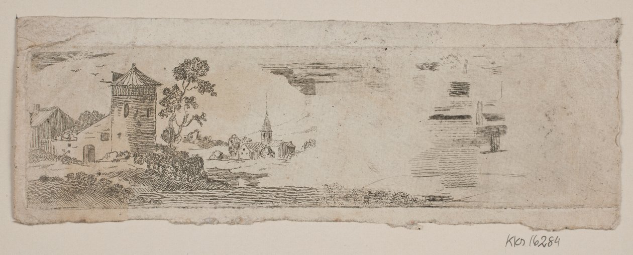 Kale ve kilise ile örnek manzara sayfası by Gerhard Ludvig Lahde