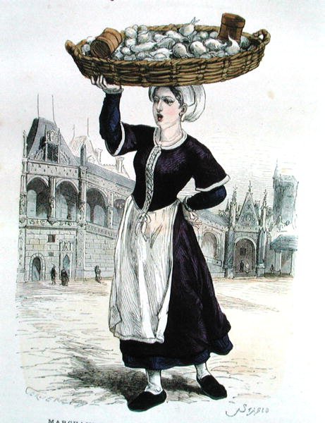 Onaltıncı Yüzyılda Sebze Satıcısı (renkli gravür) by Gerlier (after)