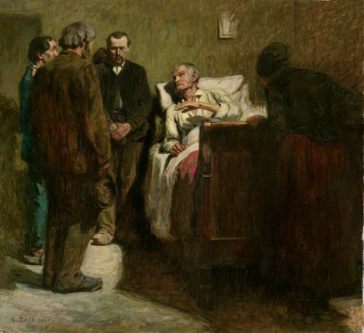The Labourer and his Children, 1897 oil on canvas by Germain David Nillet