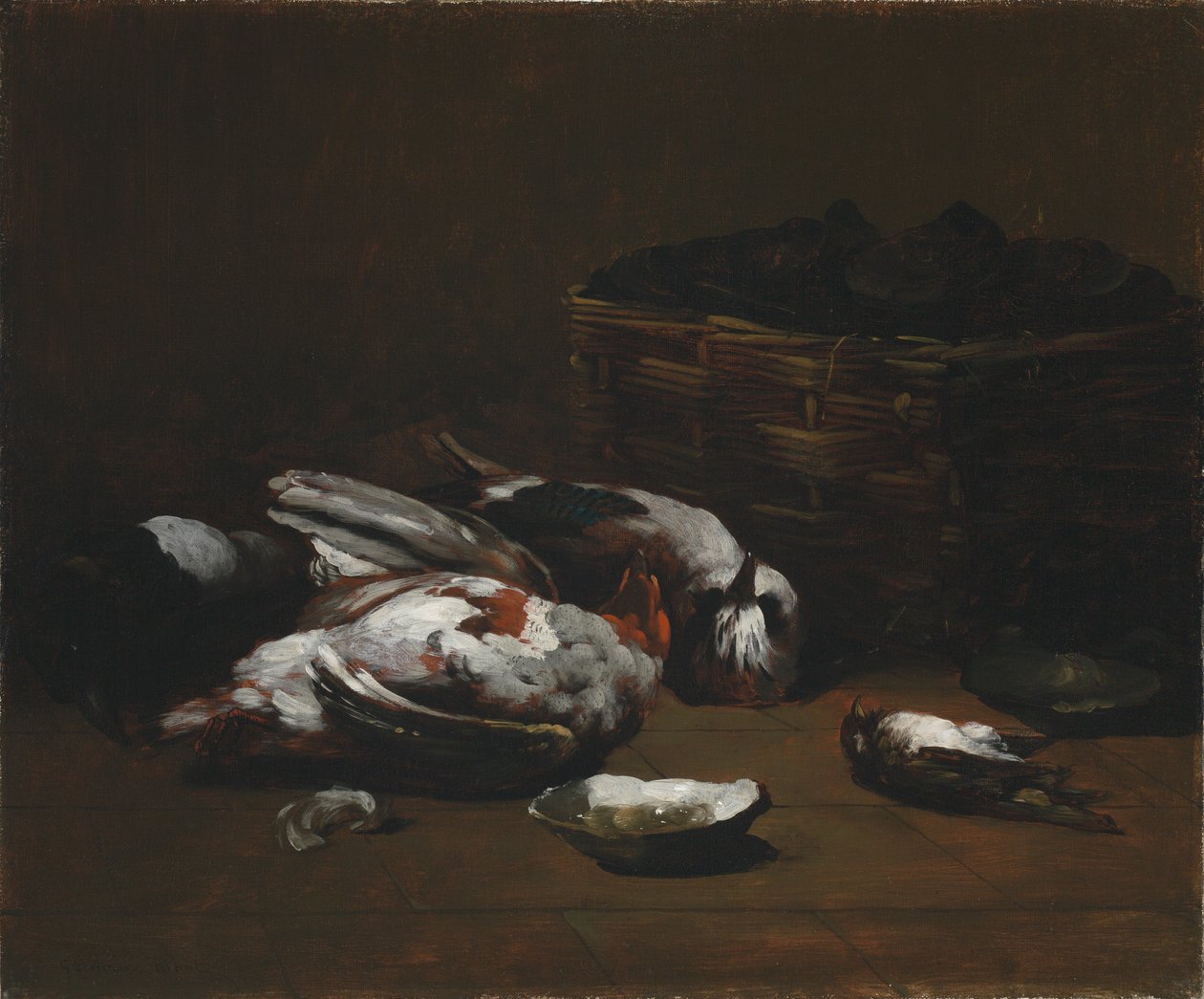 Ölü Kuşlar ve İstiridye Sepeti ile Natürmort by Germain Ribot