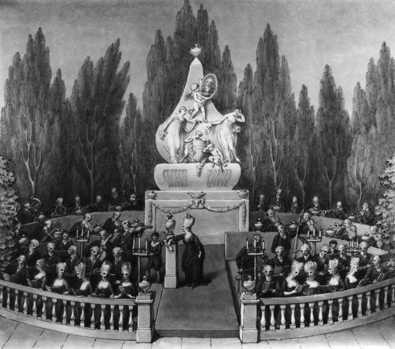 Bir Konser (kalem, mürekkep ve kağıt üzerinde yıkama) by German School