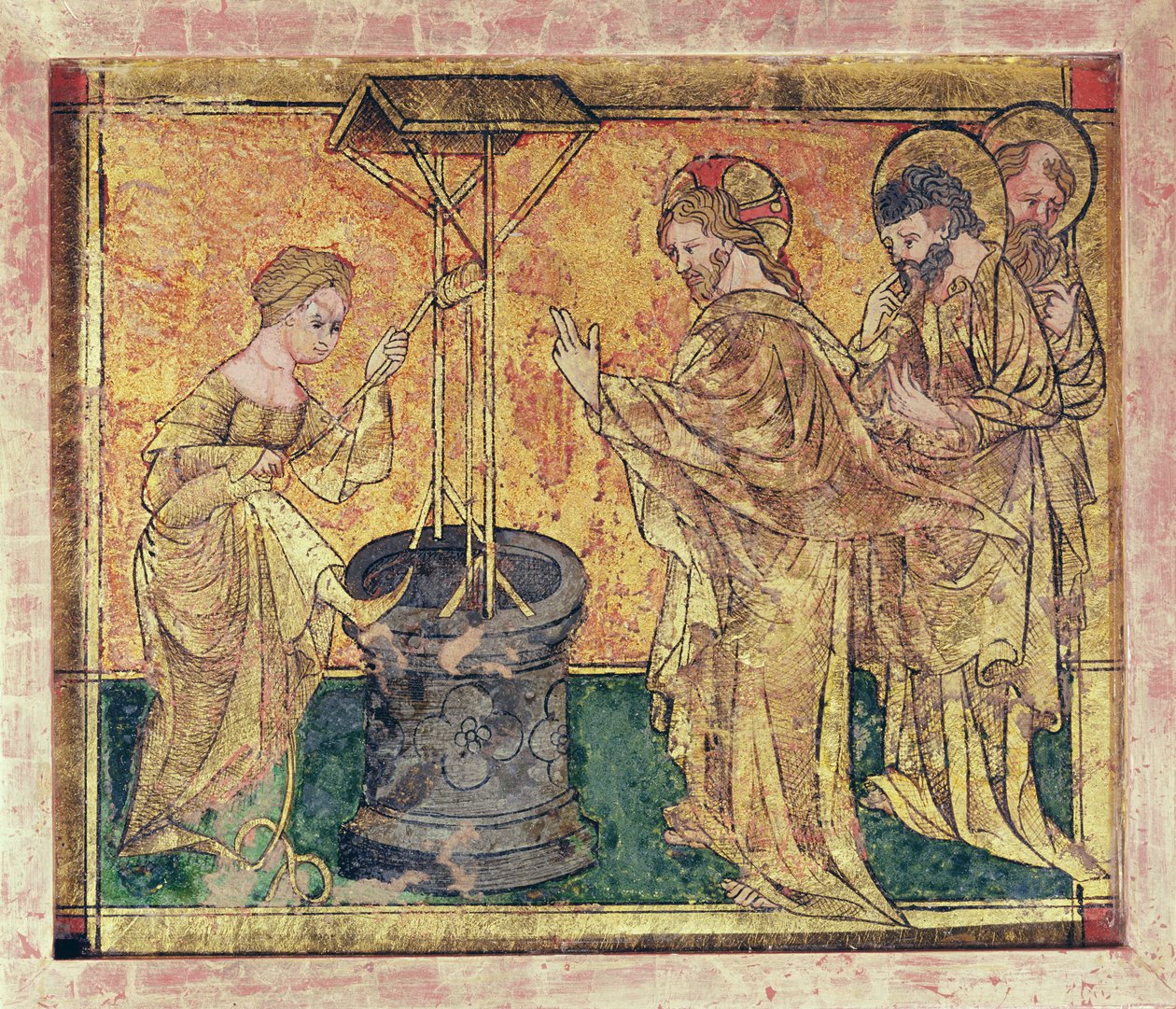 Kuyudaki İsa ve Samiriyeli Kadın (panelde tempera) by German School