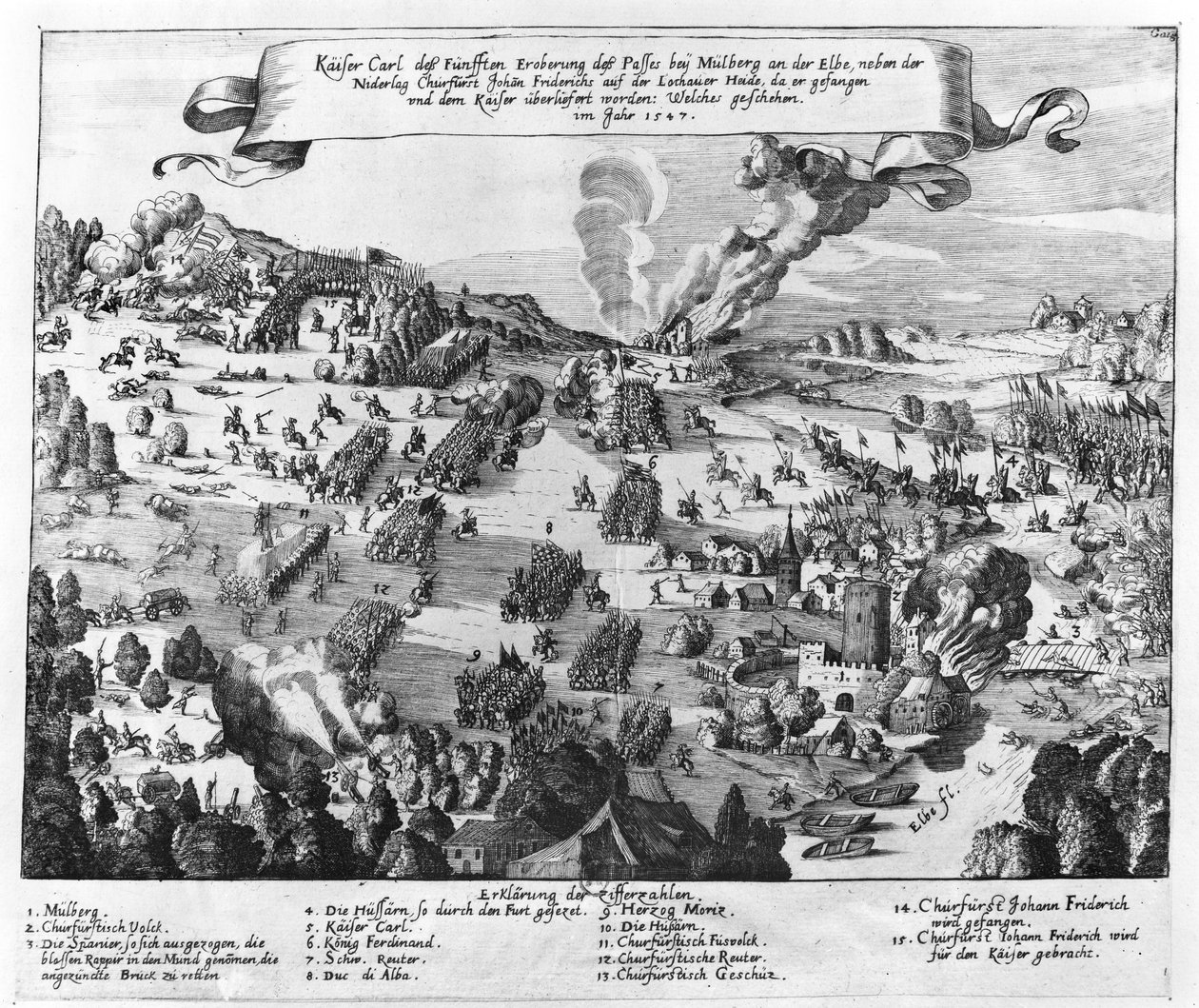 General view of the battle of Muhlberg, 24th April 1547   by German School