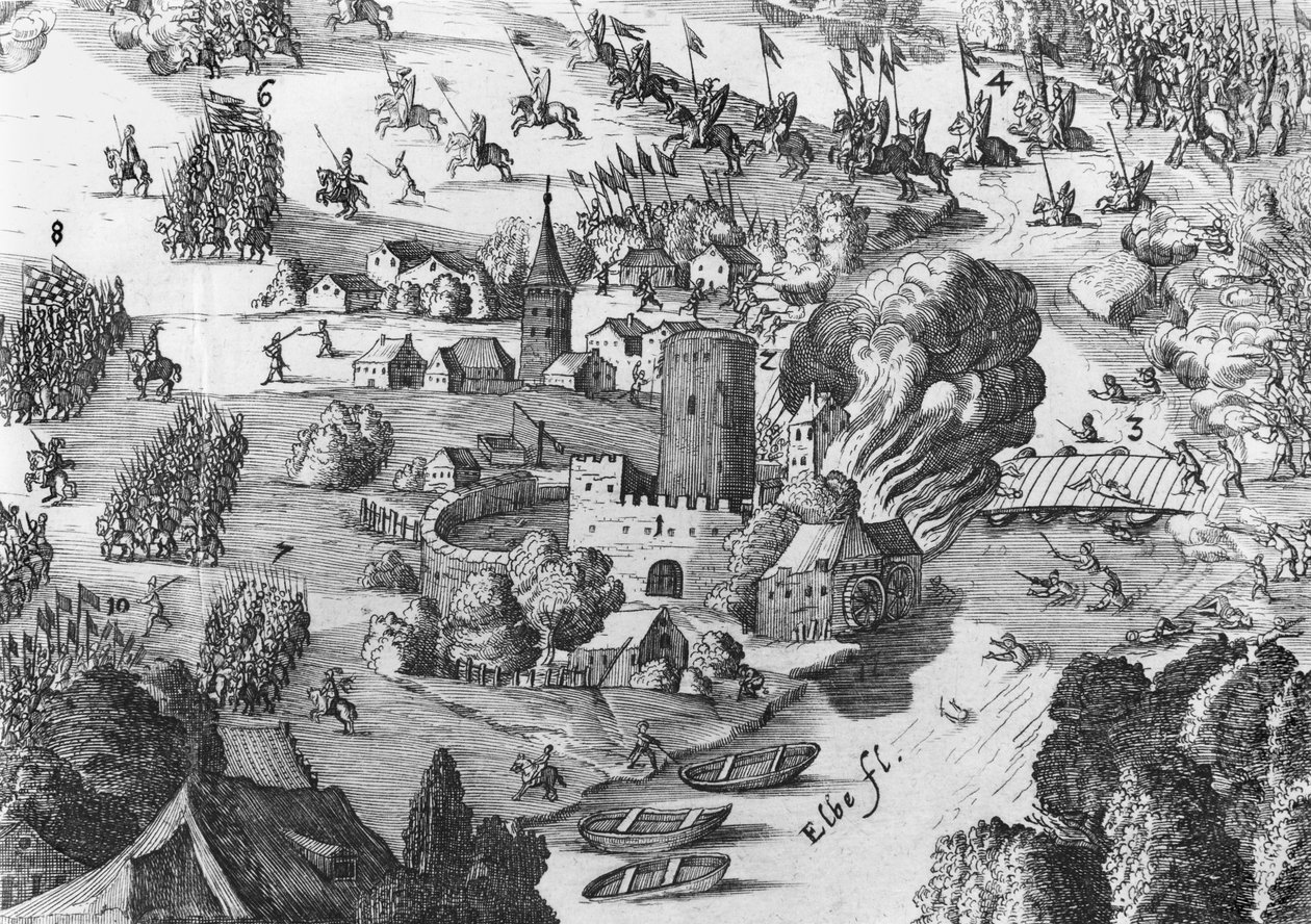 Muhlberg muharebesinin genel görünümü, detay, 24 Nisan 1547 (ayrıca bkz. 217805, 217806) by German School
