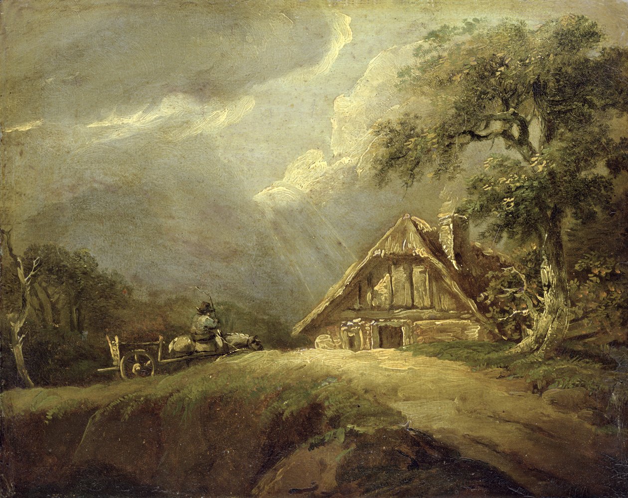 Manzara (tuval üzerine serilmiş kağıt üzerine yağlı boya) by German School