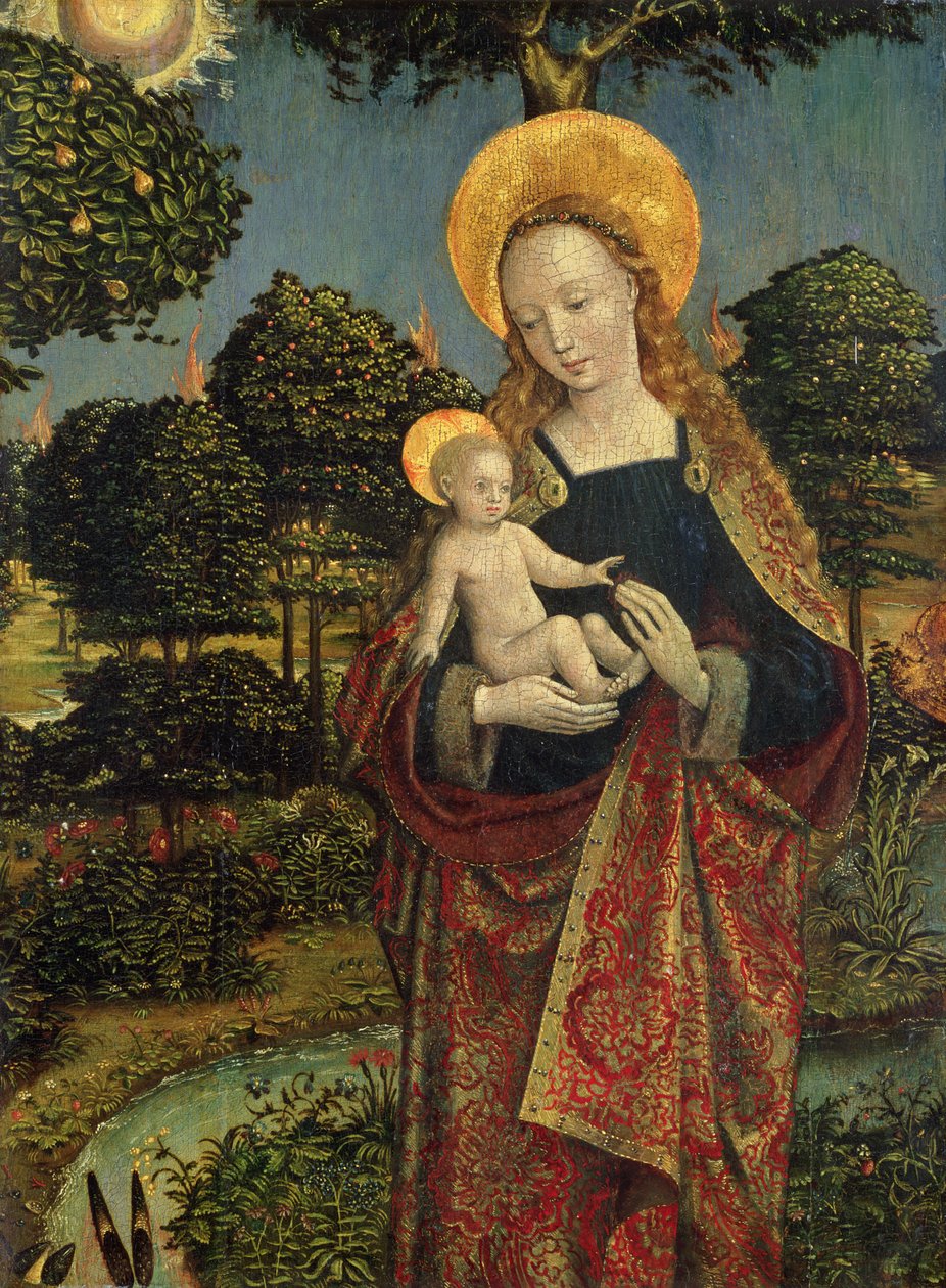 Manzaradaki Madonna ve Çocuk, 1470 (panelde mizaç) by German School