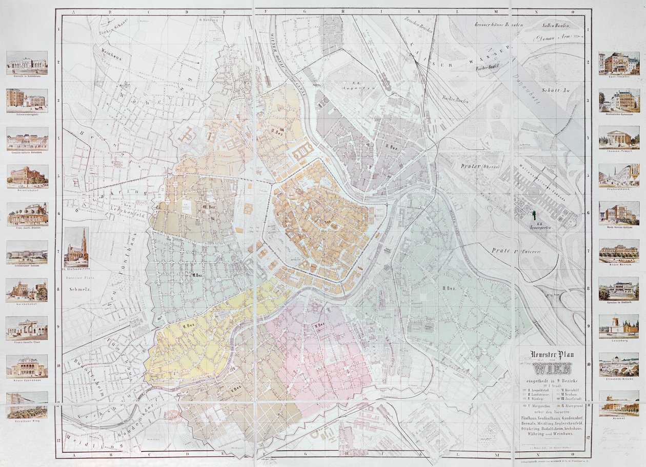 Viyana Haritası, Klimsch und Co. tarafından yayınlandı, Frankfurt, c.1860 by German School