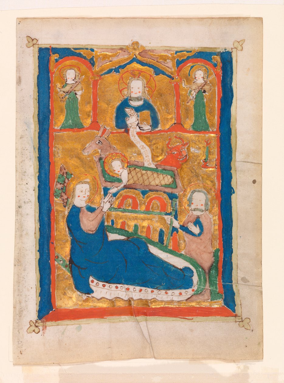 Mary ve Yatan Çocuk (parşömen üzerinde wc) by German School