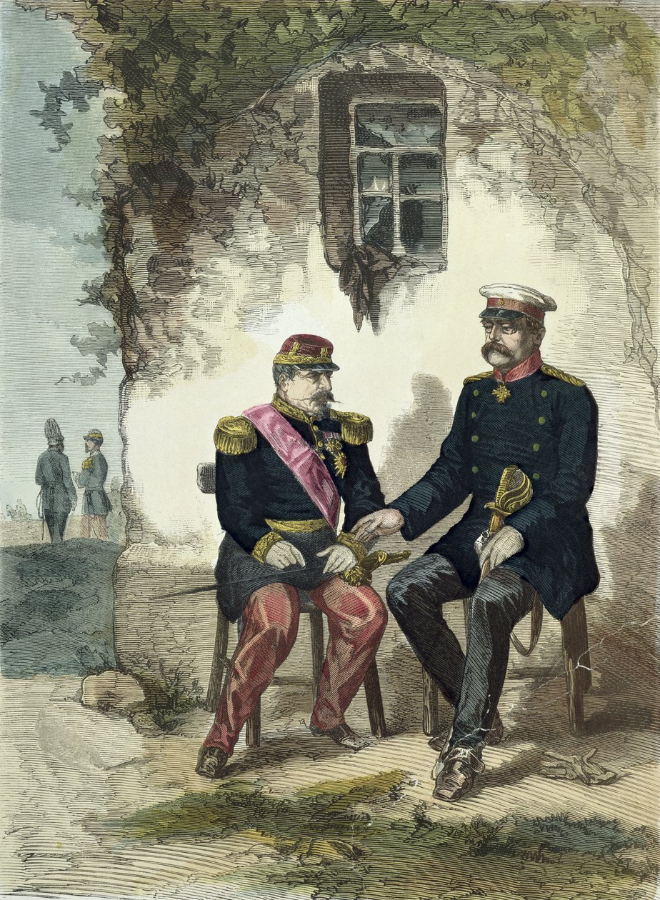 Meeting between Otto von Bismarck (1815-98) and Napoleon III (1808-73) at Donchery, 2nd September 1870  by German School