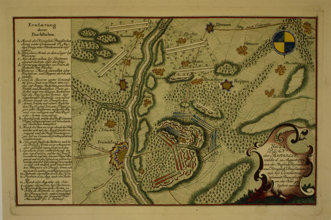 Kunersdorf Savaşı Planı, 12 Ağustos 1759, 1759 (kağıt üzerinde kalem ve mürekkep) by German School