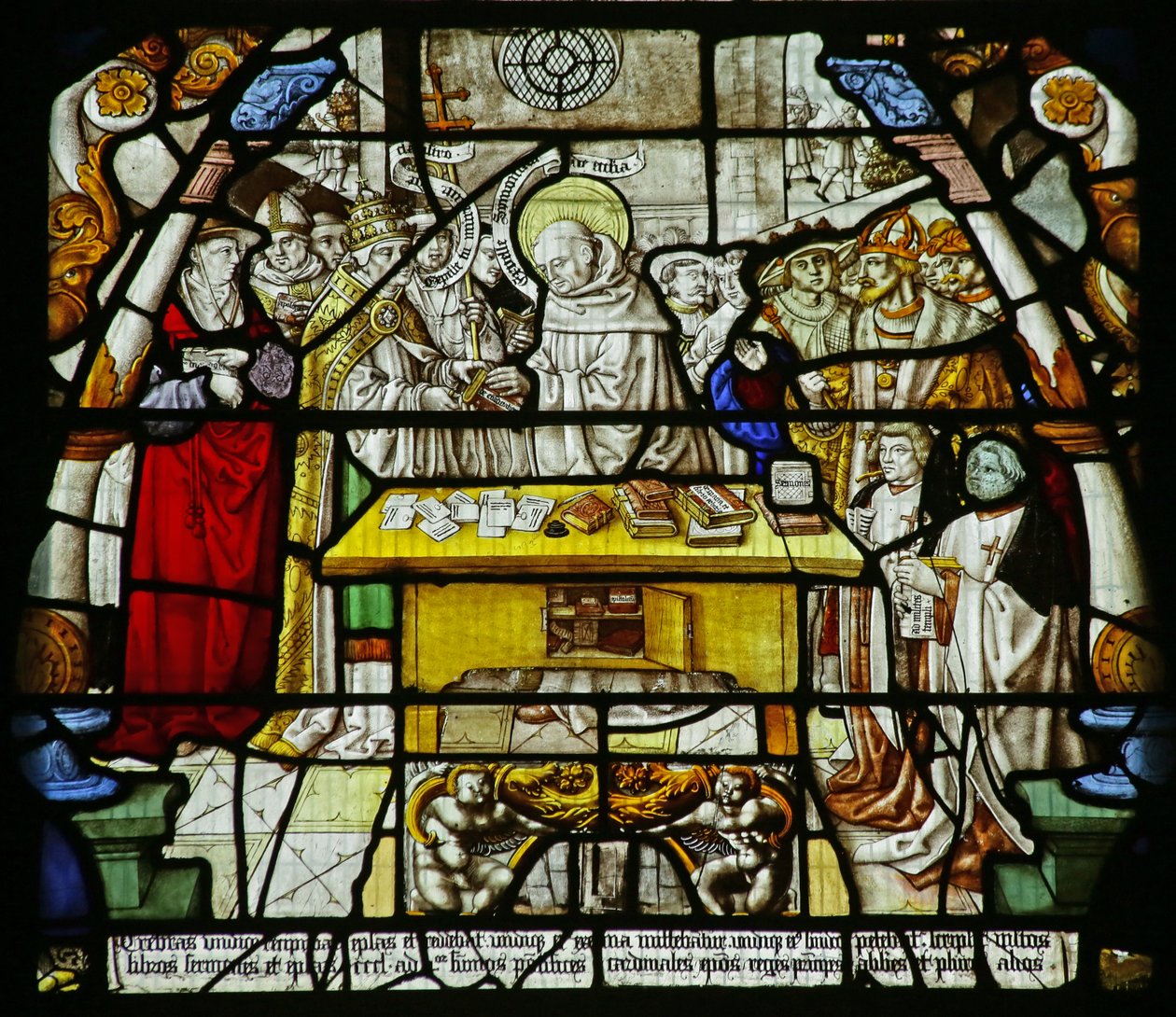 St Bernard yazılarını piskoposlara, bir papaya ve diğerlerine dağıtıyor, c.1500 by German School