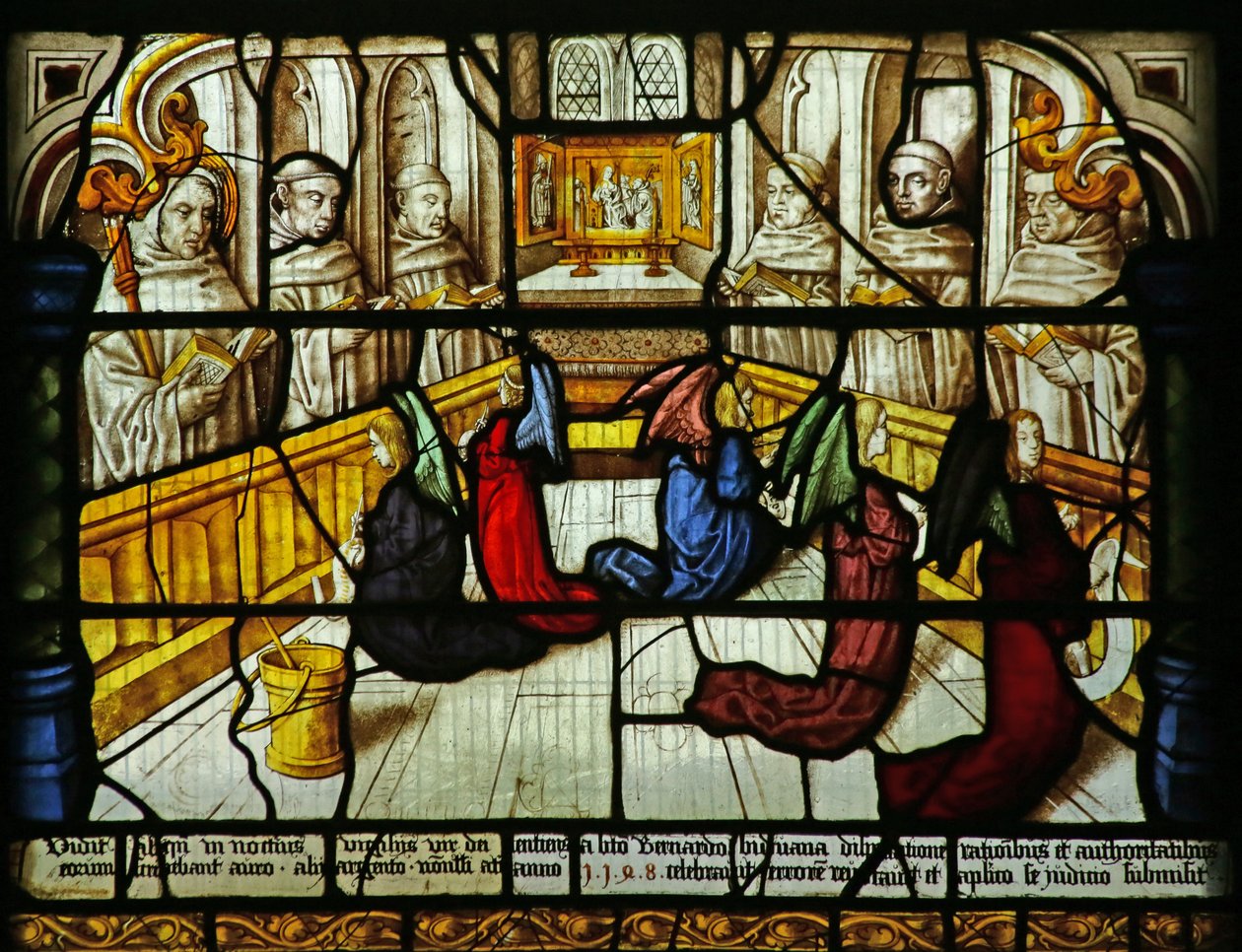 Aziz Bernard, keşişlerin şarkı söylemesini izleyen meleklerin bir vizyonuna sahiptir, c.1500 by German School