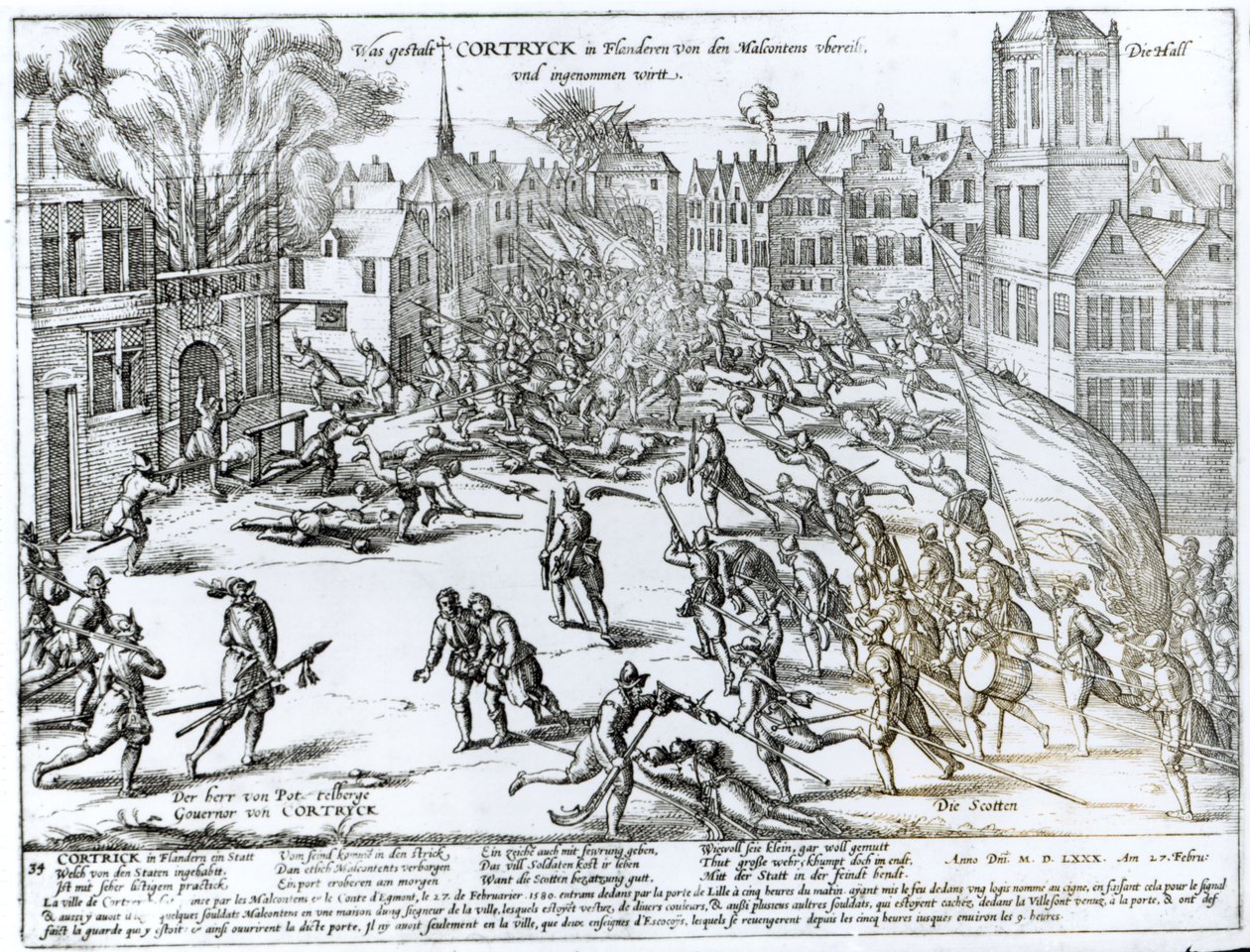 Fransızlar ve Flamanlar Arasında Courtrai Savaşı, 1580 by German School