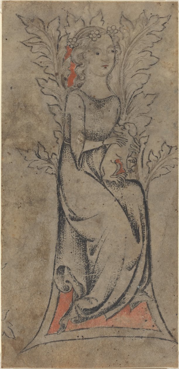 Köpekli Oturan Kız by German 14th Century