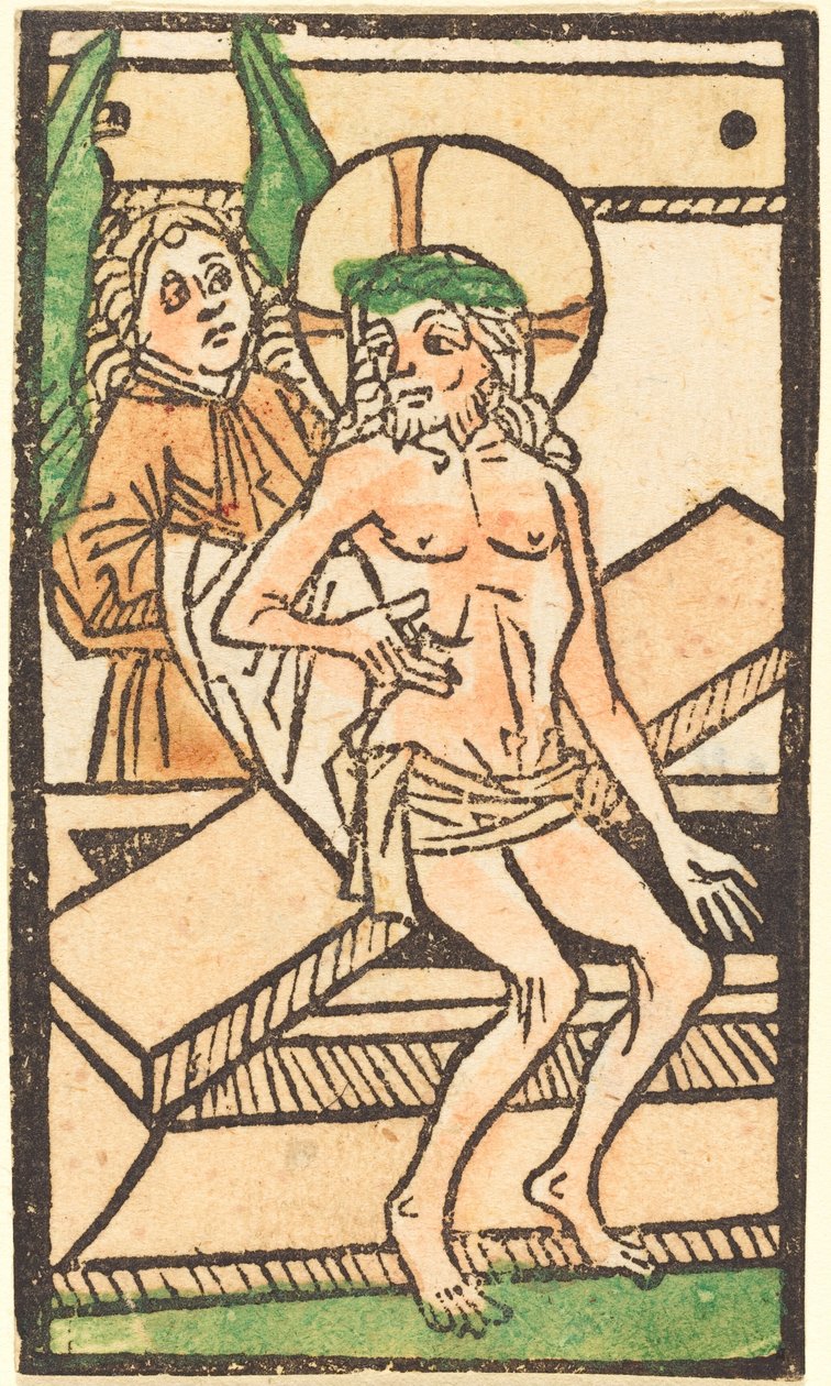 Mezarında Bir Melekle Oturan İsa by German 15th Century