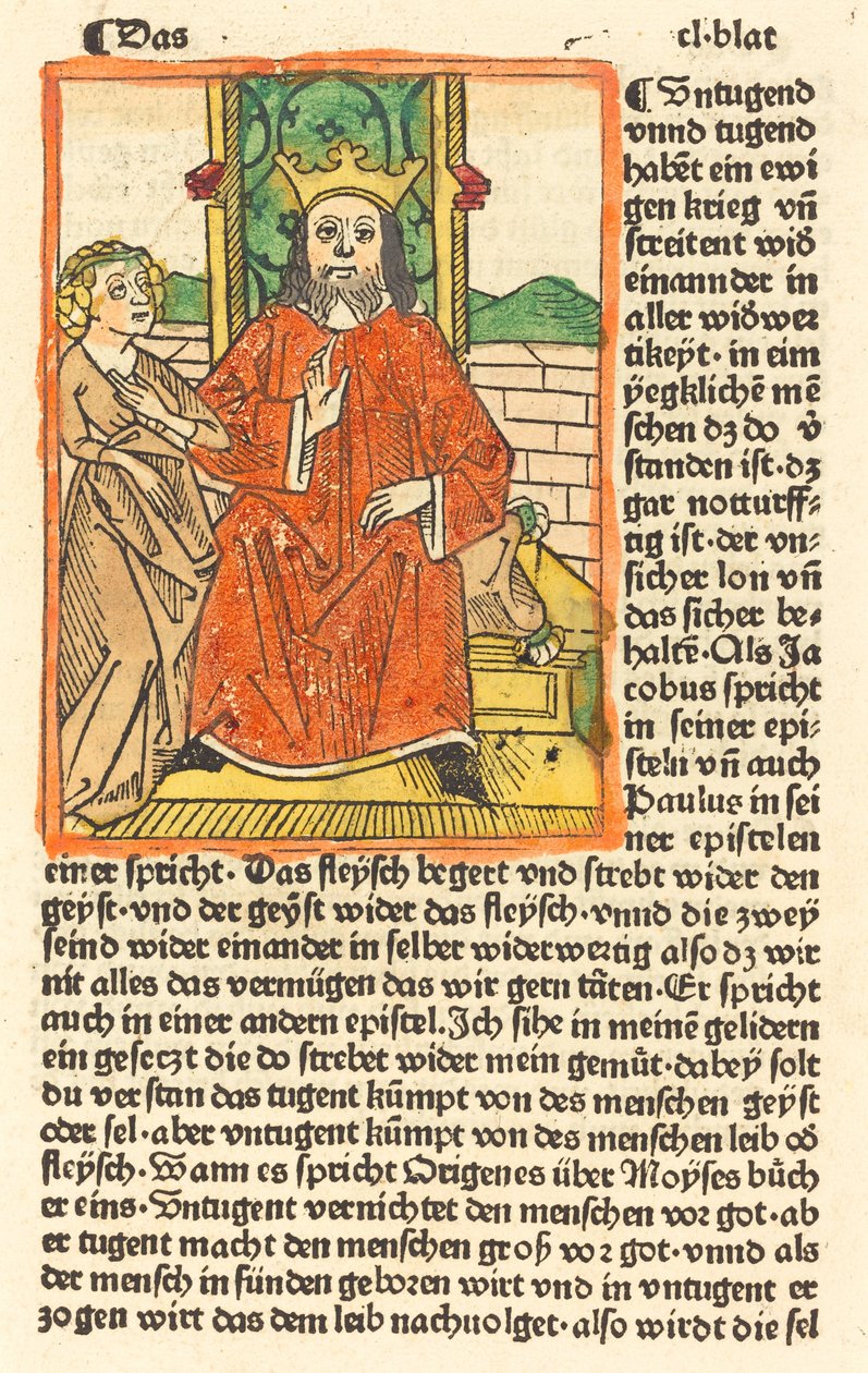 Solda Bakire Duran Tahtta Taçlı Adam by German 15th Century