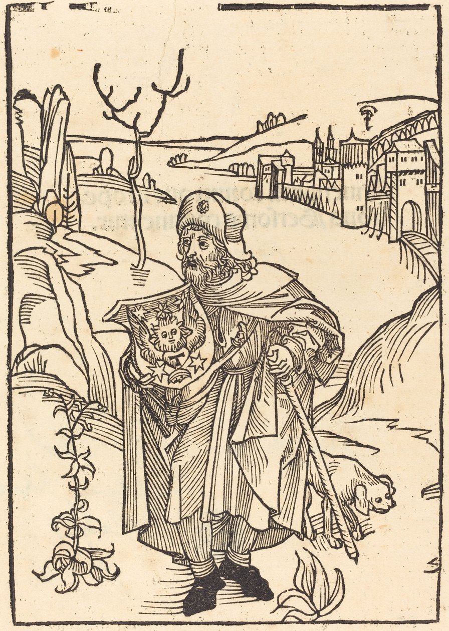 Arka planda Town ile Hacı olarak Gerson by German 15th Century